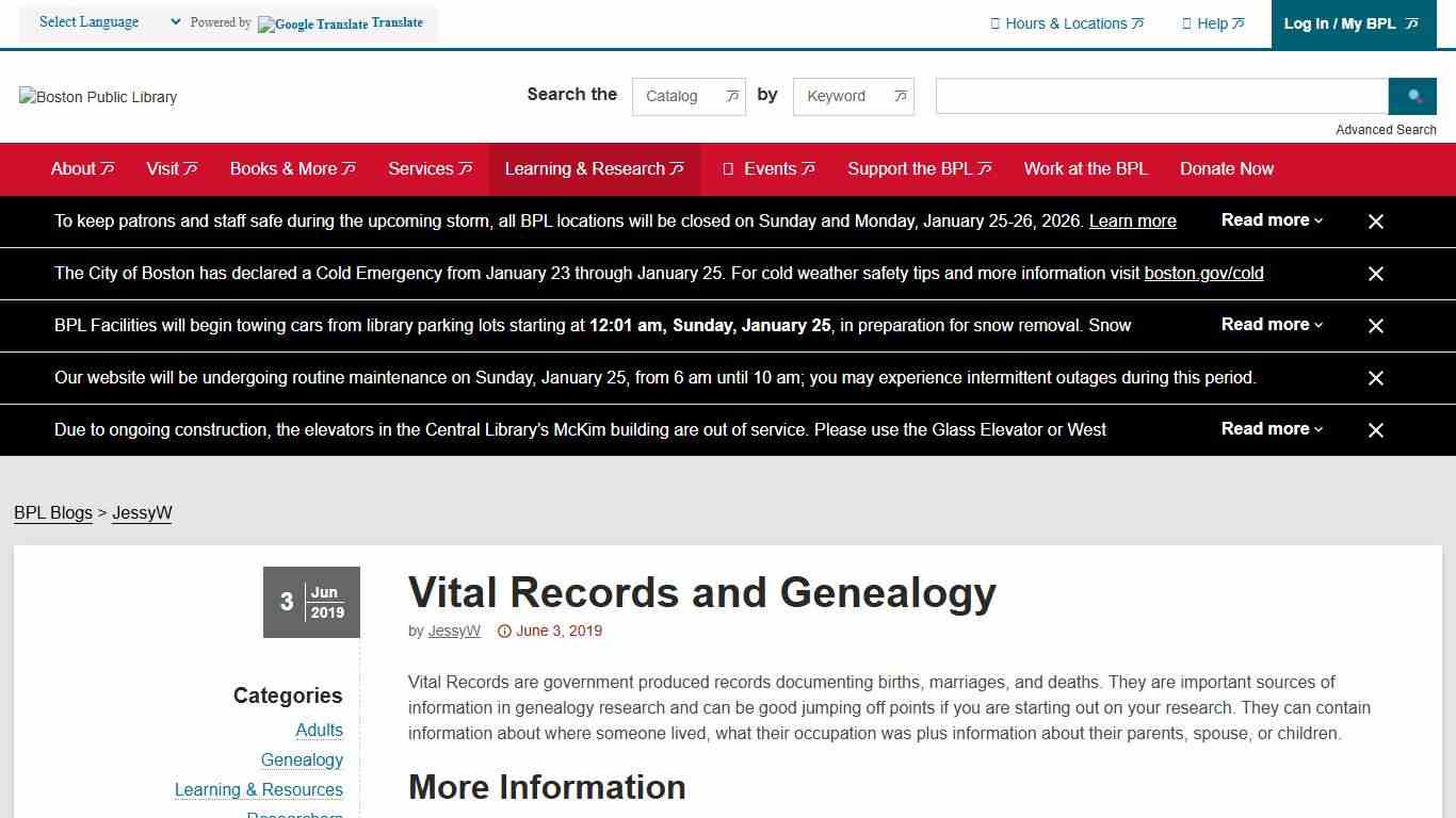 Vital Records and Genealogy Boston Public Library
