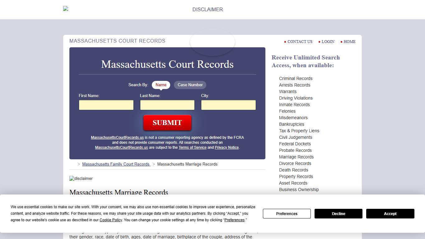 Massachusetts Marriage Records Search MassachusettsCourtRecords.us