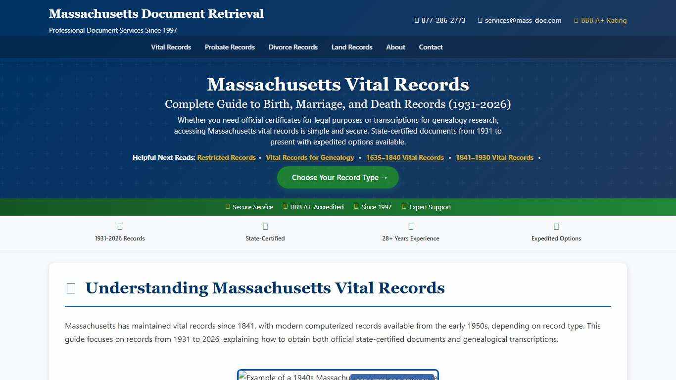 Massachusetts Vital Records Birth, Marriage, Death 1931+